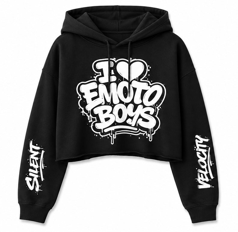 I Love Emoto Boys Cropped Hoodie